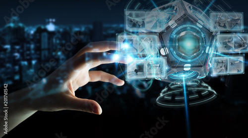 Businessman using futuristic drone security camera 3D rendering