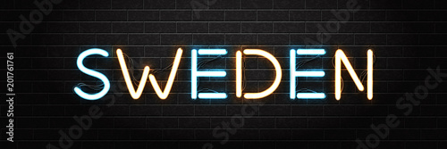 Vector realistic isolated neon sign of Sweden lettering logo for decoration and  covering on the wall background.