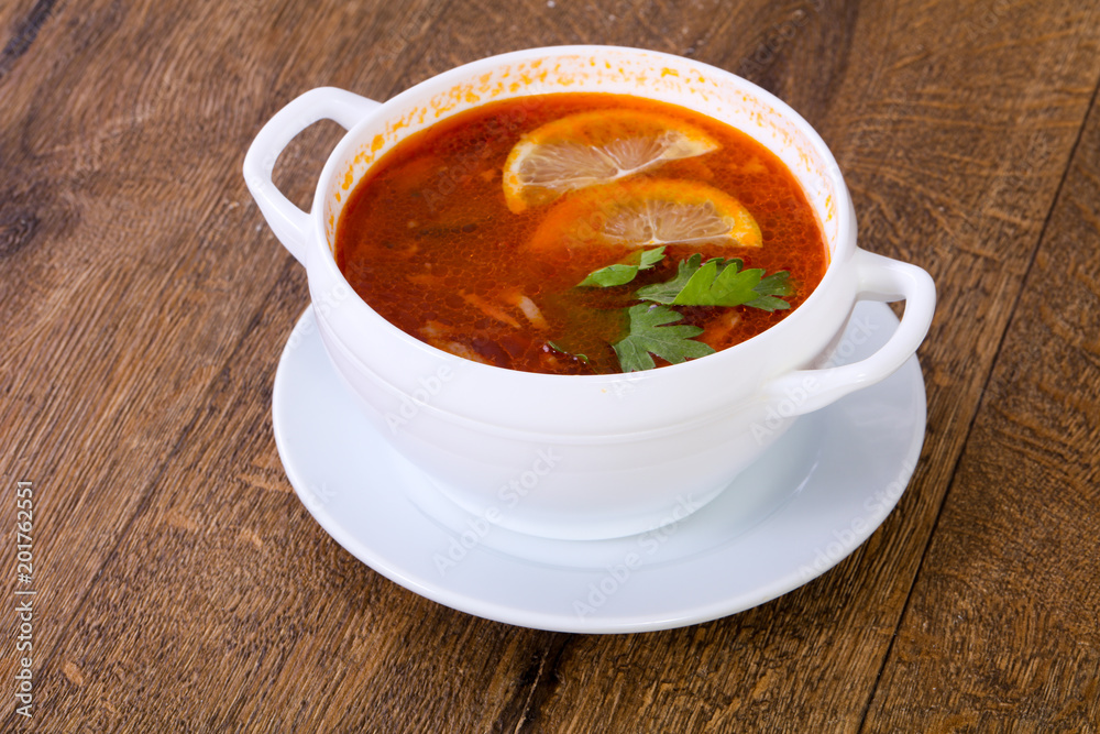 Solyanka soup with lemon Solyanka soup with lemon