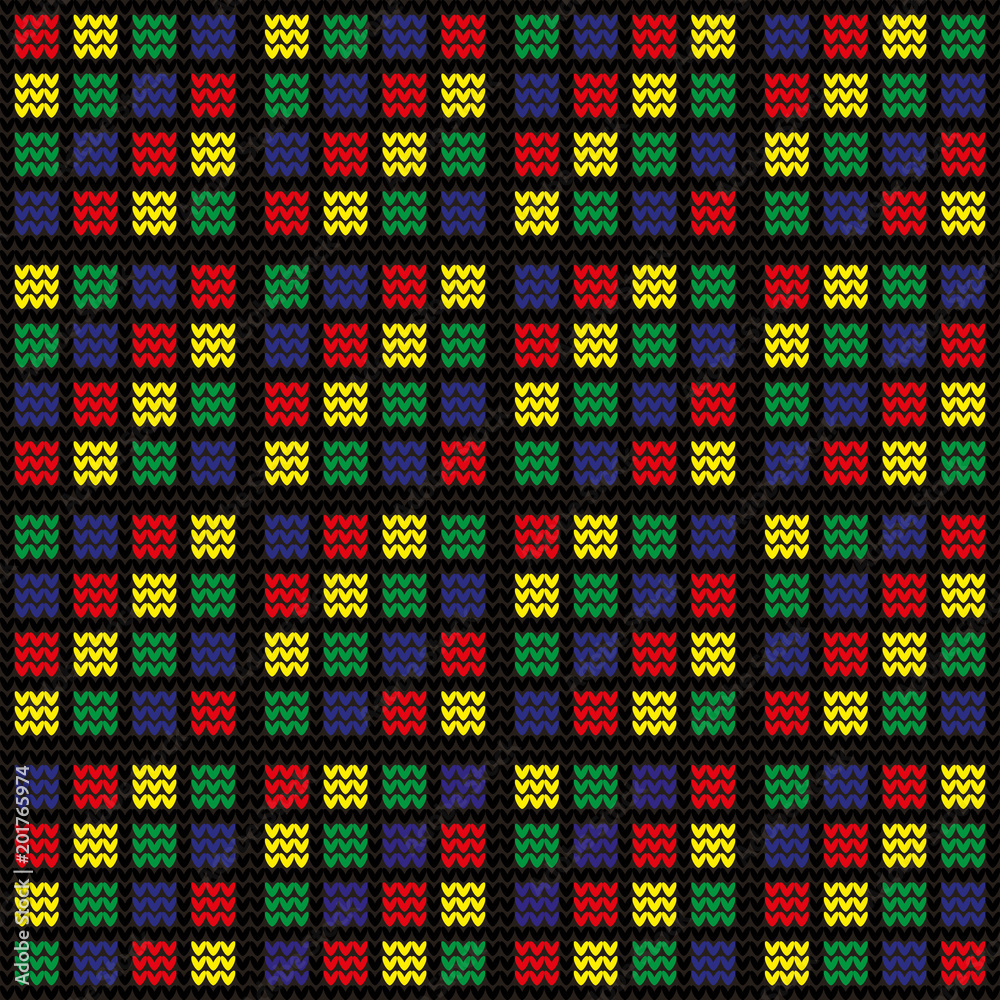 Pattern in the form of a mosaic, squares, yellow, blue, green, red.