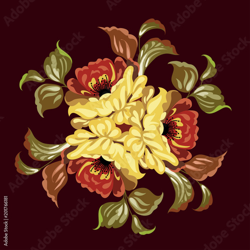 Russian Zhostovo painting ,Russian style decoration and design element, vector graphics. photo