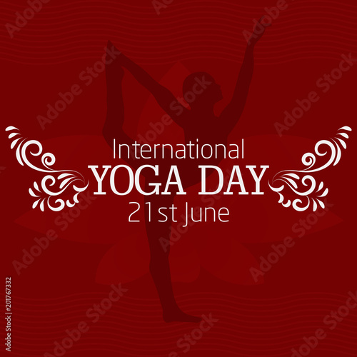 Concept illustration for the International Yoga day with a lotus flower and asana natarajasana pose silhouette.