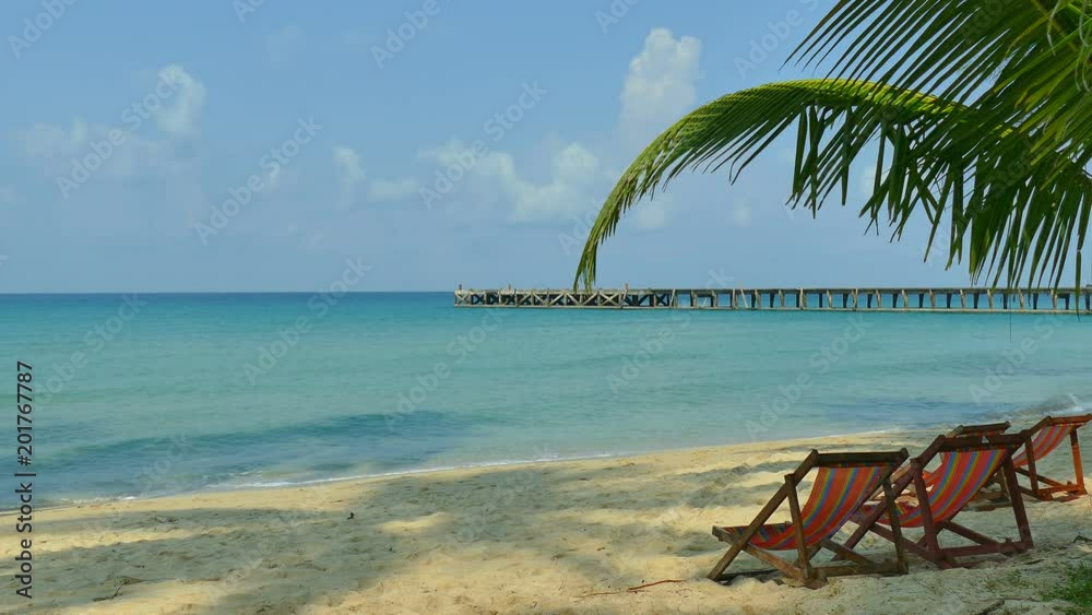 Nature with tropical sea and beach on white cloud and blue sky Nature with tropical sea and beach on white cloud and blue sky