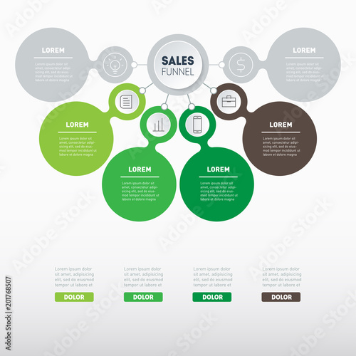 Sales funnel or Business presentation concept with 4 or 6 options. Web Template of a sales pipeline, purchase funnel, chart or diagram. Vector infographic of technology or education process.