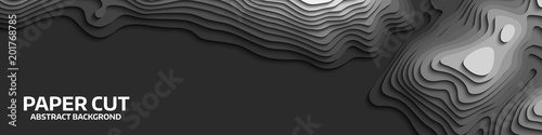 Black and white wave. Abstract paper cut. Abstract colorful waves. Wavy banners. Color geometric form. Wave paper cut. Map line of topography. Map mockup infographics. Vector illustration
