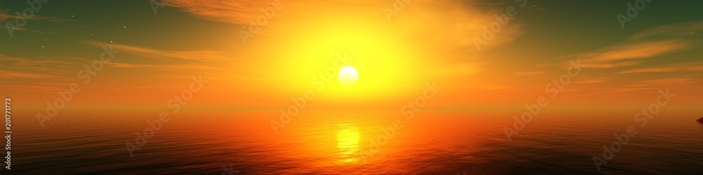 incredibly beautiful sea sunset, a panorama of the ocean sunrise,
3D rendering