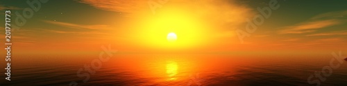 incredibly beautiful sea sunset, a panorama of the ocean sunrise, 3D rendering