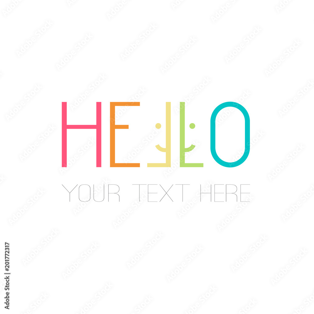 slim rectangular rainbow lettering hello word design with smiling faces great for your blog, website, t-shirt, greeting card, poster and other