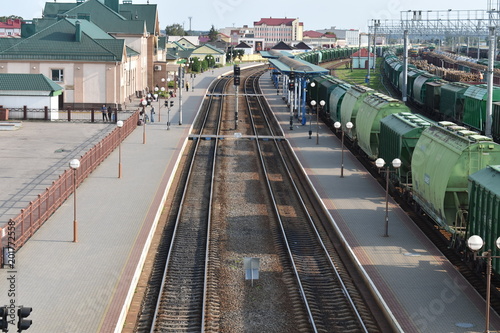 Зlatform, railroad tracks and wagons in Lida, Belarus