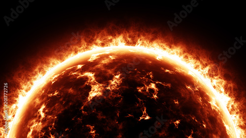 Sun fusion energy and Artificial intelligence technology can help physicists predict hazardous solar flares and warning to protect power grids and communication satellites concept.