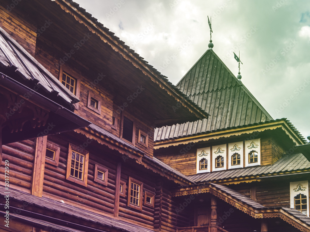 old wooden architecture buildings palace facade against the sky