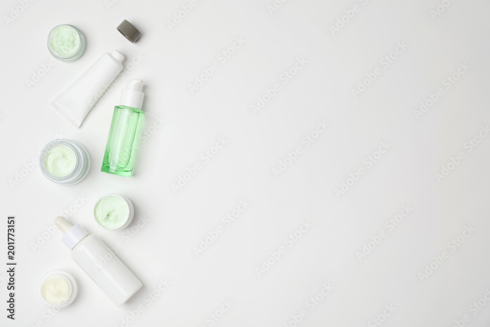 Flat lay composition with cosmetic products on light background Flat lay composition with cosmetic products on light background