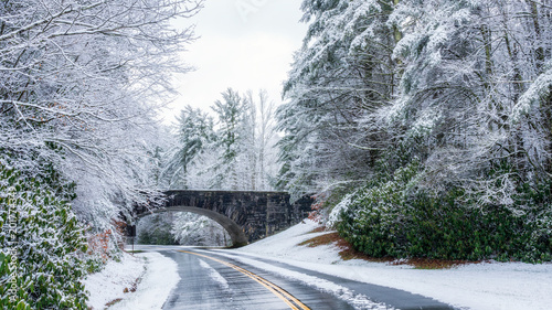 Blue Ridge Parkway entrance in winter near Linville photo