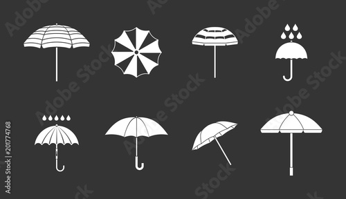 Umbrella icon set vector white isolated on grey background 