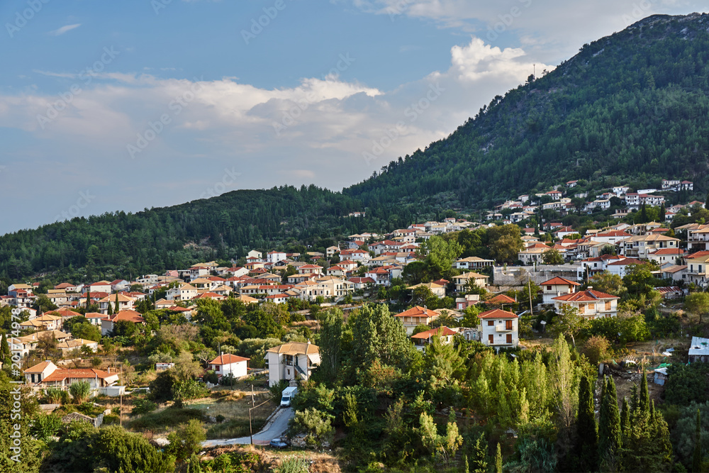 small city on the mountainside on the island of Lefkada.