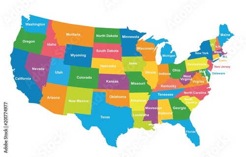 Colorful USA map with states. Vector illustration