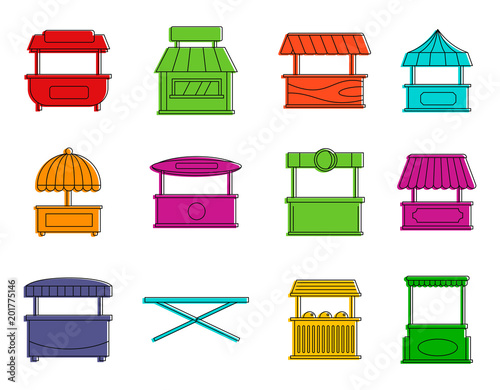 Street shop icon set. Color outline set of street shop vector icons for web design isolated on white background
