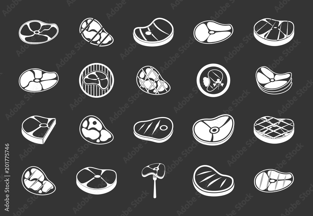 Beef icon set vector white isolated on grey background 