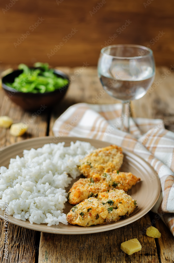 Baked Parmesan Parsley Crusted Chicken with rice Baked Parmesan Parsley Crusted Chicken with rice