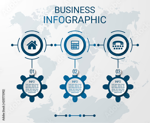 Infographics, timeline 3-step process. Presentation of the process, events, business development