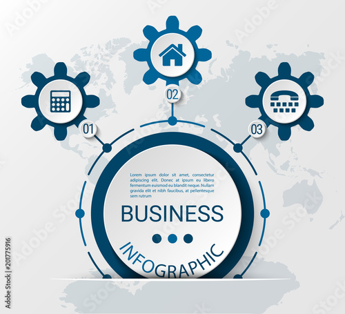 Infographics, visualization of business data. Circular graphic elements with 3 options