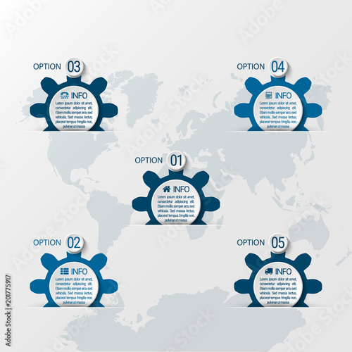 Infographics, visualization of business data. Graphic elements with 5 options
