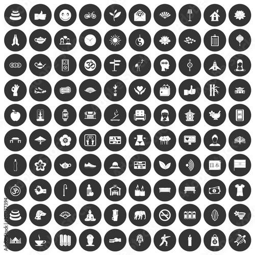 100 yoga studio icons set in simple style white on black circle color isolated on white background vector illustration