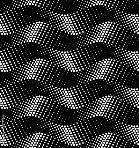 Vector seamless texture. Modern geometric background. Monochrome repeating pattern with curved wavy lines of dots.