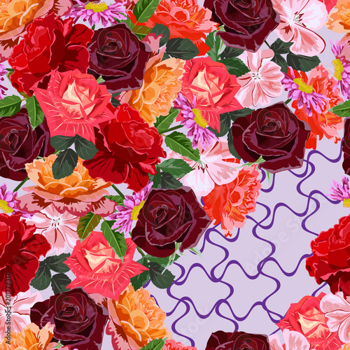 Seamless background with beautiful roses. Design for cloth  wallpaper  gift wrapping. Print for silk  calico and home textiles.Vintage natural pattern