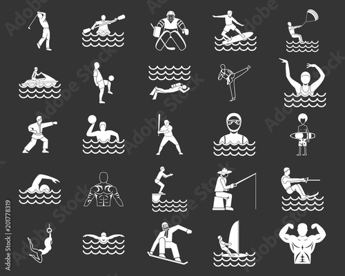 Sportsman icon set vector white isolated on grey background 