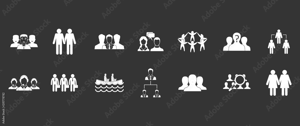 People group icon set vector white isolated on grey background 