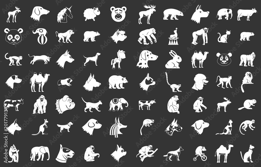 Animals icon set vector white isolated on grey background 