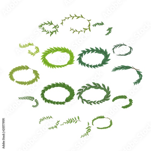 Laurel wreath icons set. Isometric illustration of 16 laurel wreath vector icons for web