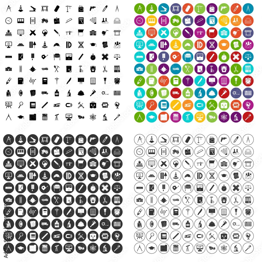 100 compass icons set vector in 4 variant for any web design isolated on white - obrazy, fototapety, plakaty 