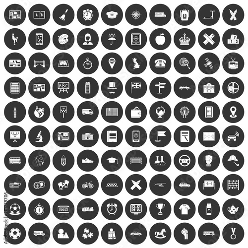 100 bus icons set in simple style white on black circle color isolated on white background vector illustration