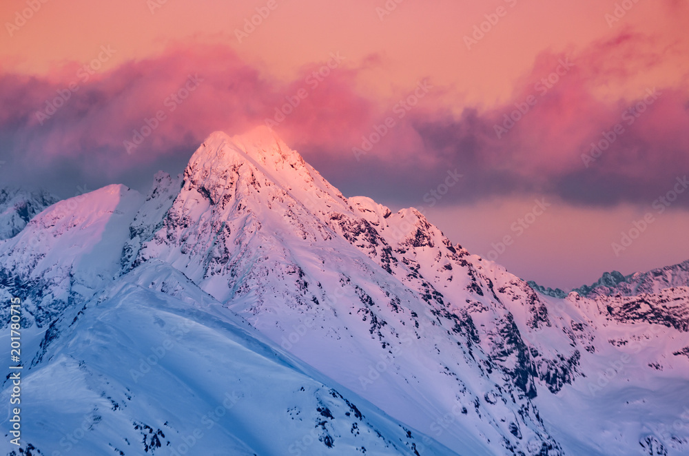 Fototapeta premium Beautiful winter sunset in Tatra mountains, Swinica mountain, Poland Slovakia