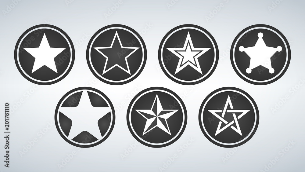 Set of White Star in the black circle. Icons. Vector illustration isolated on modern background. Set of White Star in the black circle. Icons. Vector illustration isolated on modern background.