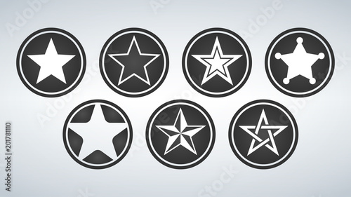 Set of White Star in the black circle. Icons. Vector illustration isolated on modern background. © CarryLove