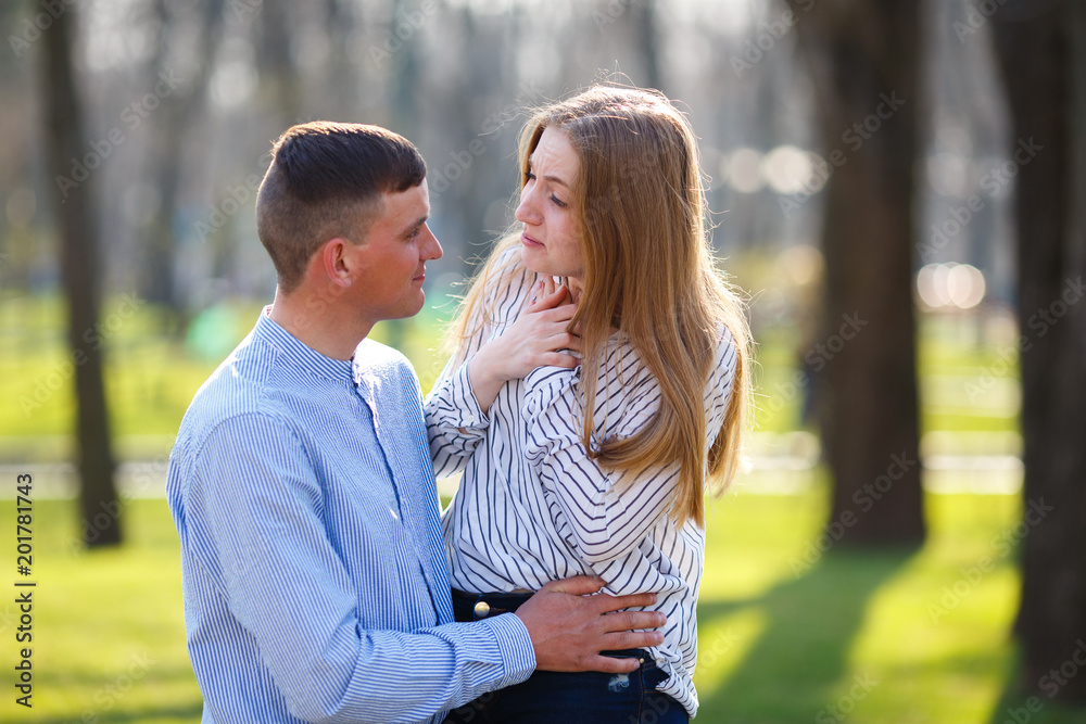 Fototapeta premium Young man listening carefully to his girlfriend emotionally spea