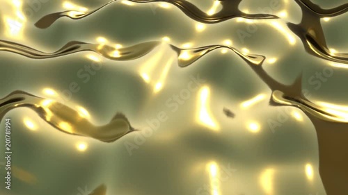 Golden smooth waves on sunset animation. Melted yellow metal liquid.