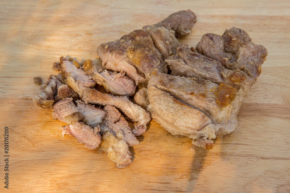 Fototapeta premium Fried, Garlic, Pork, Boar Meat, Chili