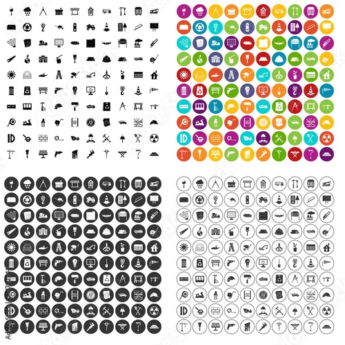 100 construction site icons set vector in 4 variant for any web design isolated on white