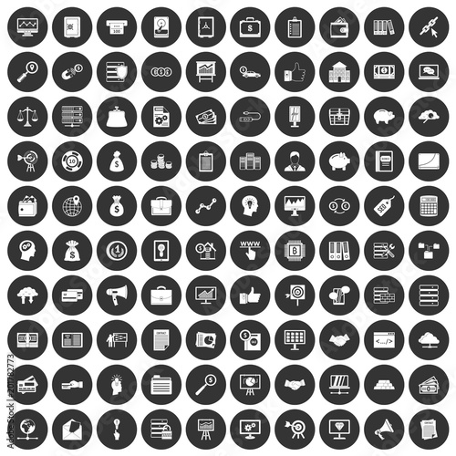 100 business process icons set in simple style white on black circle color isolated on white background vector illustration