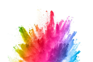 abstract powder splatted background. Colorful powder explosion on white background. Colored cloud. Colorful dust explode. Paint Holi.