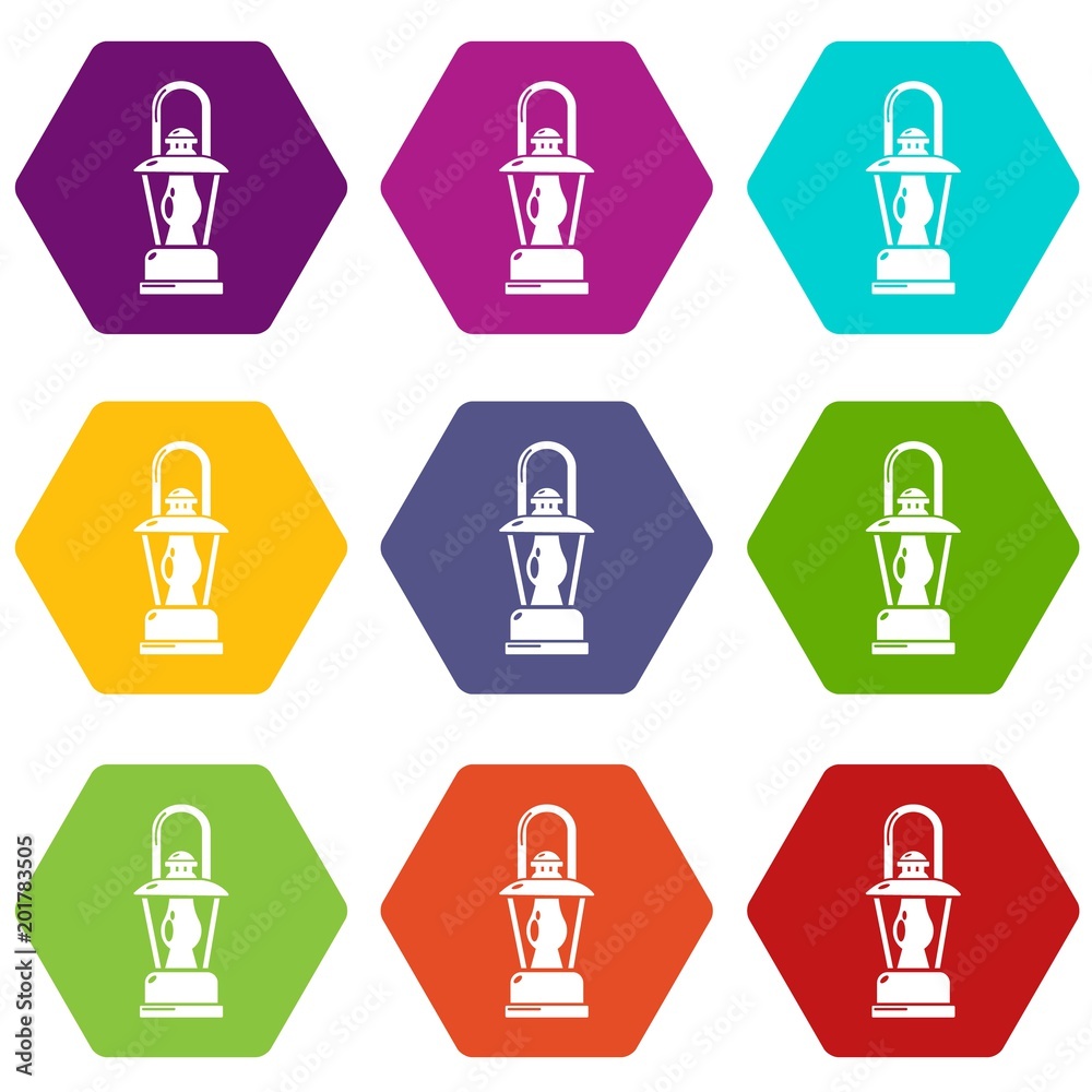 Gas lamp icons 9 set coloful isolated on white for web Gas lamp icons 9 set coloful isolated on white for web