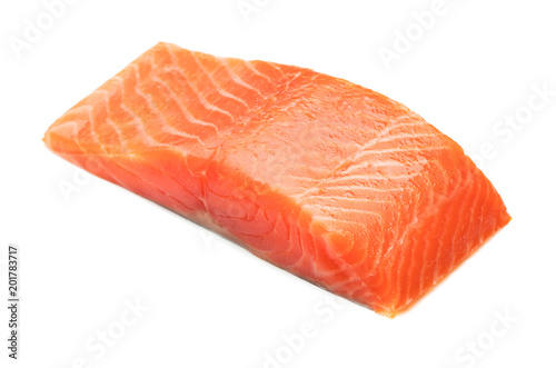 single piece of salmon fillet isolated on white background