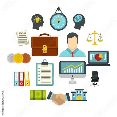 Banking icons set in flat style. Money, finance elements set collection vector illustration