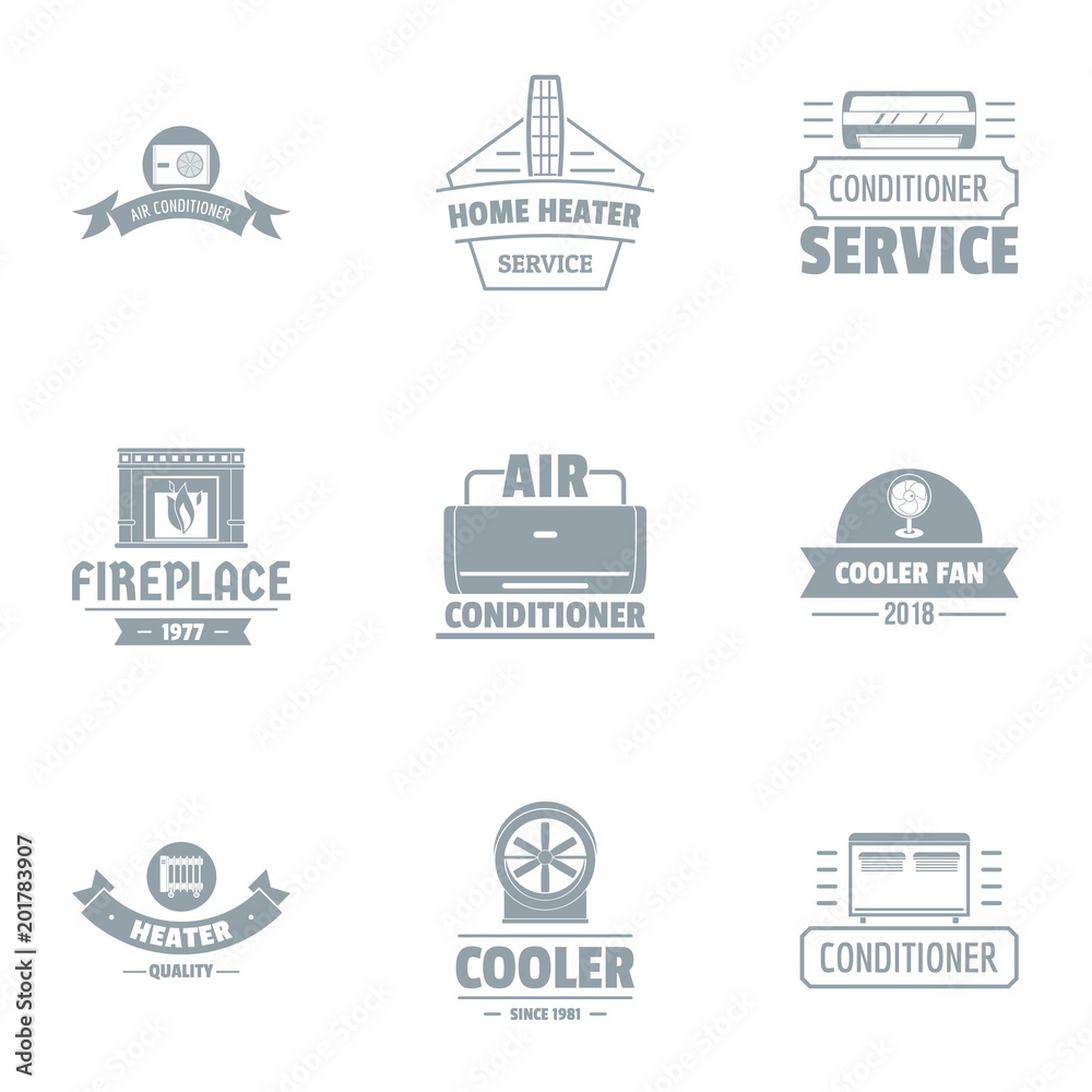 Conditioner logo set. Simple set of 9 conditioner vector logo for web isolated on white background Conditioner logo set. Simple set of 9 conditioner vector logo for web isolated on white background