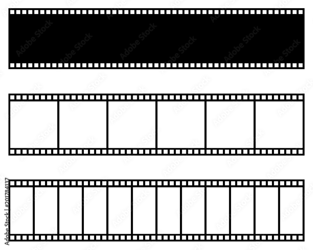 Film strip collection. Vector template. Cinema, movie, photo, filmstrip frame.