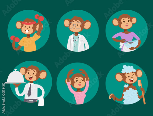 Monkeys rare animal vector cartoon macaque like people nature primate character wild zoo ape chimpanzee illustration.